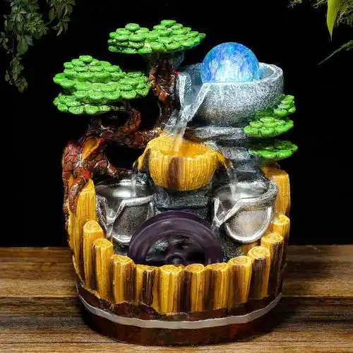 喷泉摆件客厅招财风水轮时来运转摆设室内水景盆景转运球加湿器聚财桶