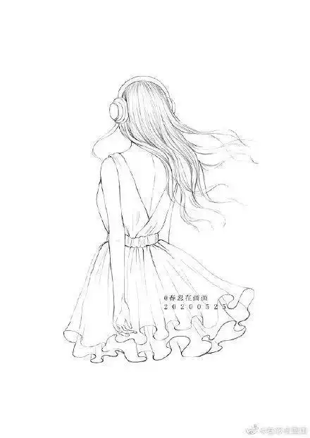 简笔画女孩背影手绘