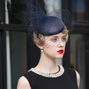 ee 英式正装麻纱礼帽 欧美时尚宴会小礼帽 纱网头饰亚麻帽子女