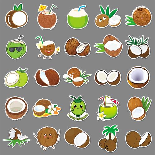 50张椰子贴纸美食热带水果卡通可爱防水涂鸦装饰吉他汽车滑板贴画
