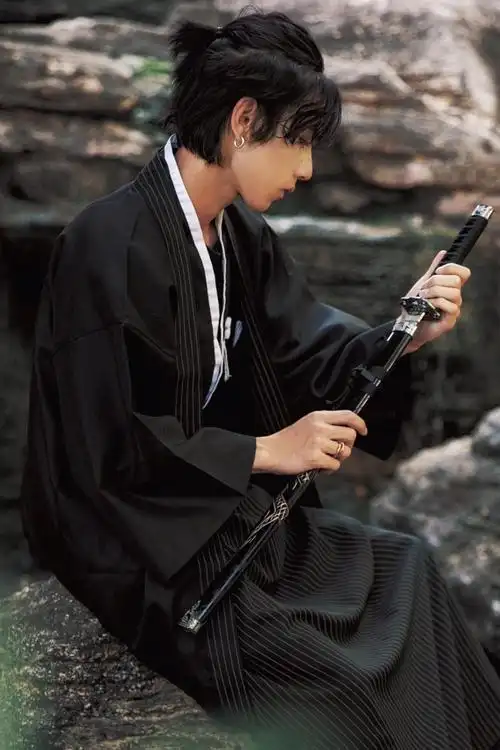 和服男日本和服男装日式传统服cos服料理店工作服舞台演出服黑色 黑色