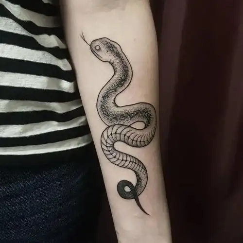 小臂黑灰蛇纹身图案 - 深圳纹彩刺青