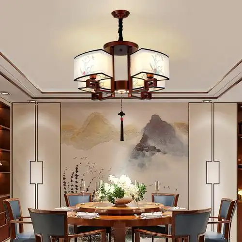 克罗斯塔新中式吸顶灯中国风复古刺绣方形大气客厅灯简约家用卧室餐厅