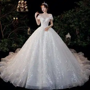 一字肩婚纱礼服夏季2021新款新娘气质主纱公主宫廷风法式森系轻大拖尾