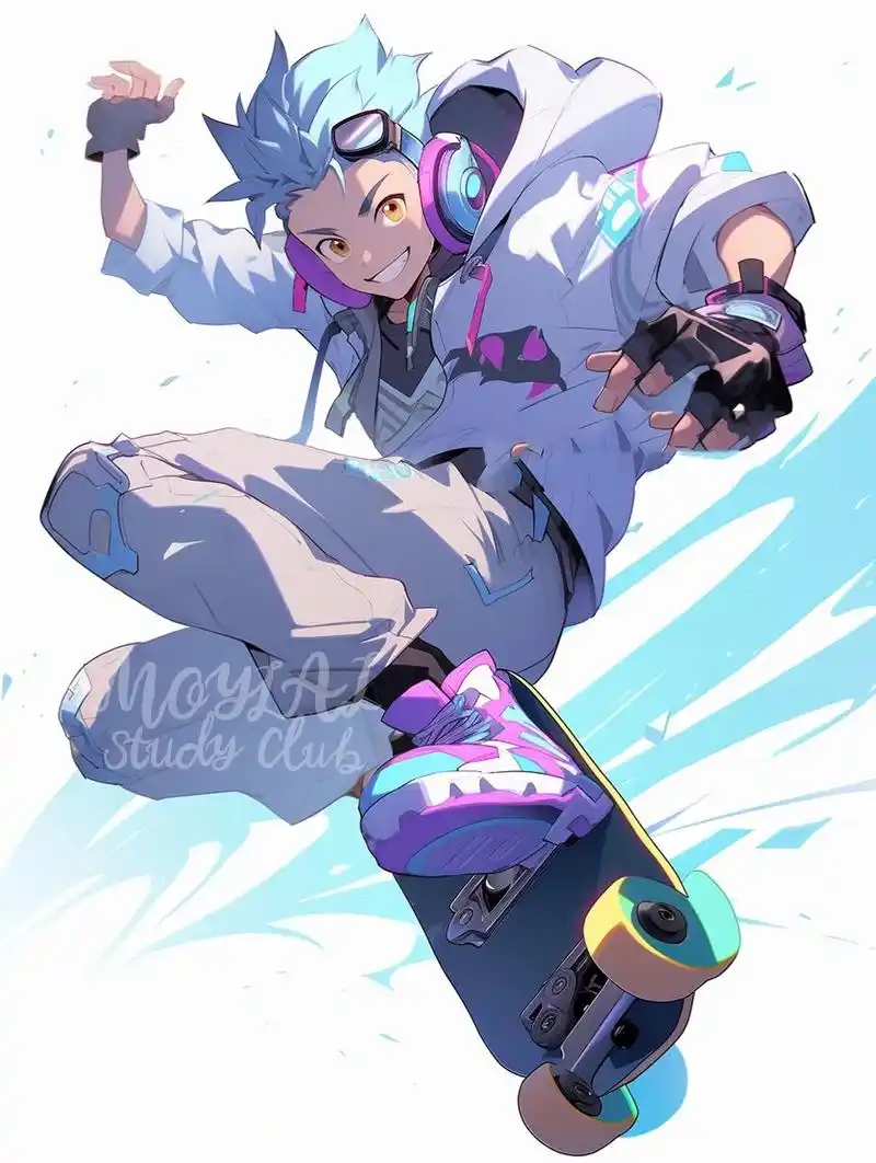 ai绘画|酷酷的滑板少年