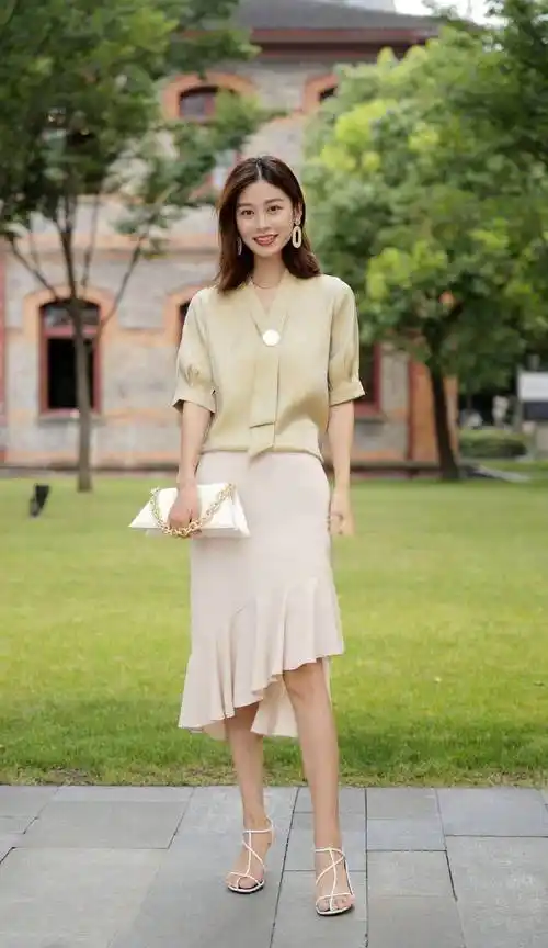 身材自信的美女夏季穿裙子搭配高跟凉鞋时尚满满女人味十足