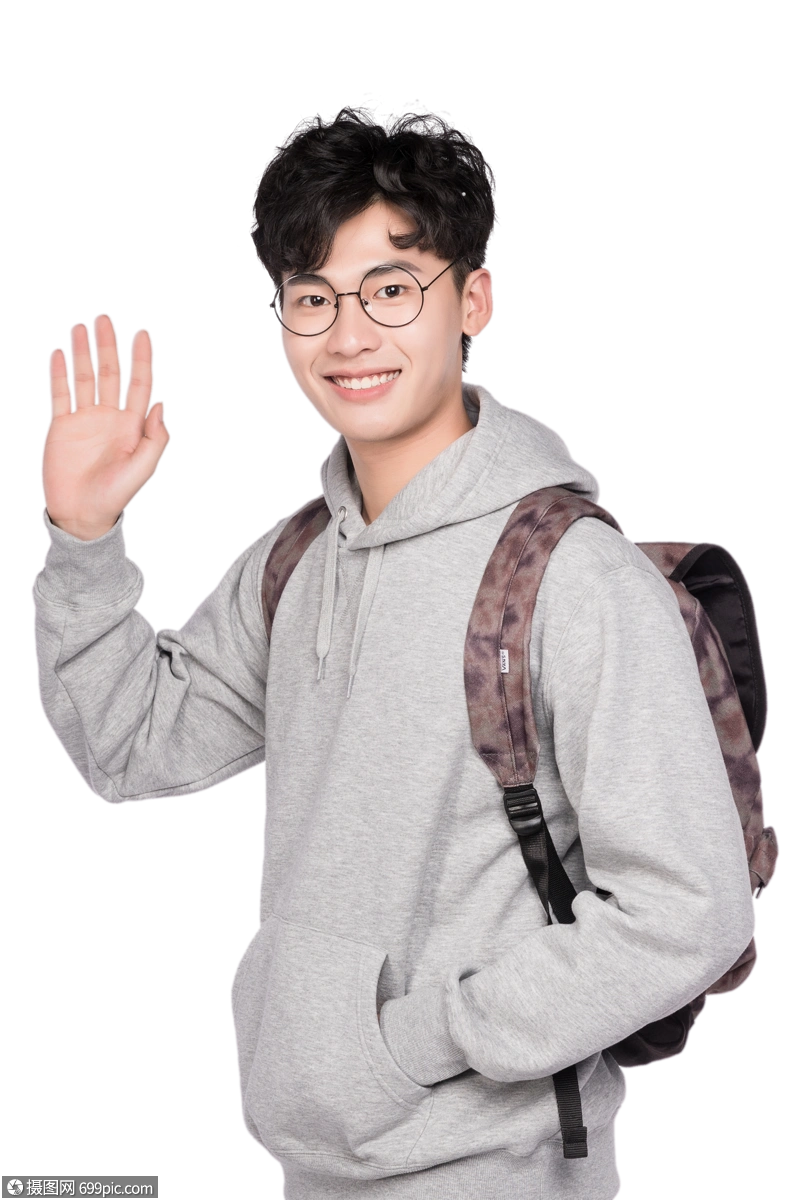背着书包招招手打招呼的同学