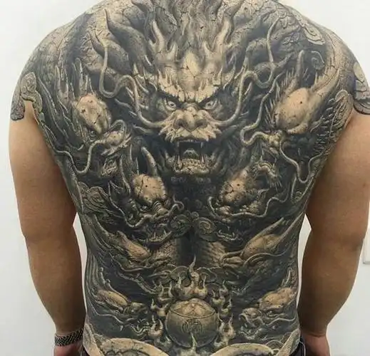 多款黑灰色满背斗战胜佛纹身图案