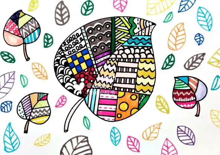 儿童画分享创意美术线描叶子