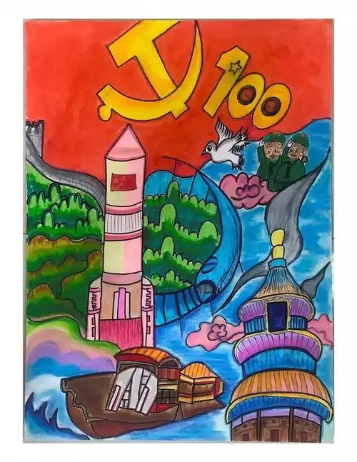 红领巾心向党绘画作品展示一