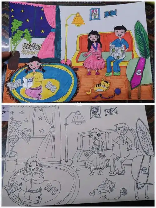 3年级学生画的我爱我家美术作业