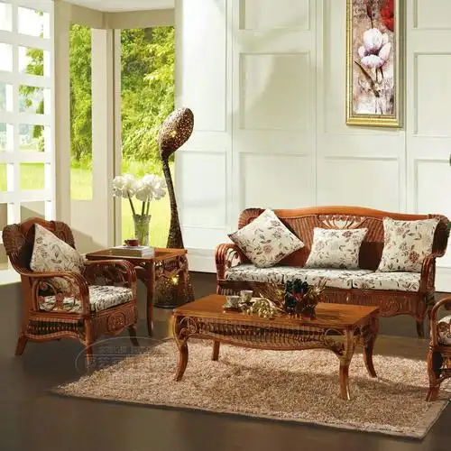 沙发组合客厅藤椅五件件套实木藤竹三人藤条藤