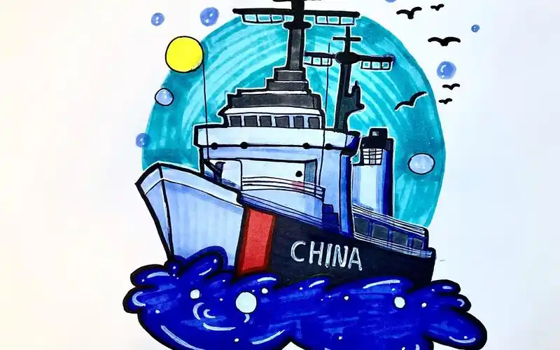 儿童简笔画保家卫国拒敌千里之外看我海军军舰帅否