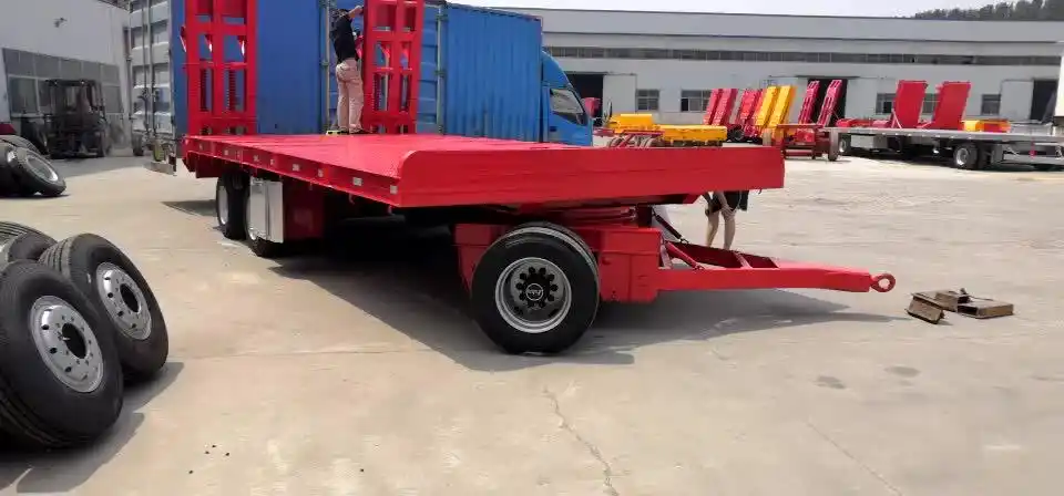 定做各种全挂车新规格全挂平板拖车带转盘平板拖车厂家促销