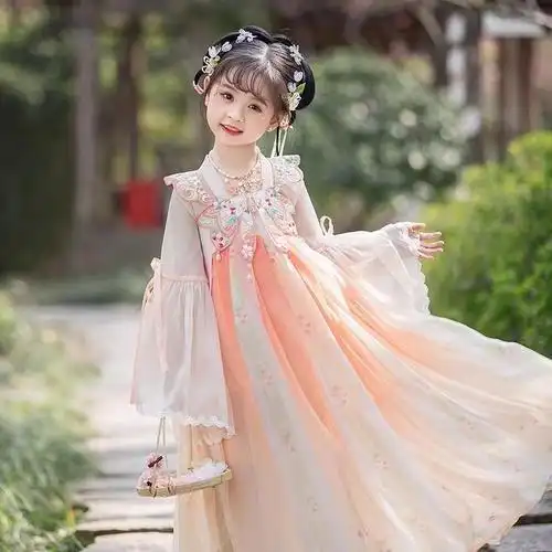 女童汉服夏季中国风超仙古装儿童装裙子女孩樱花公主风襦裙套装