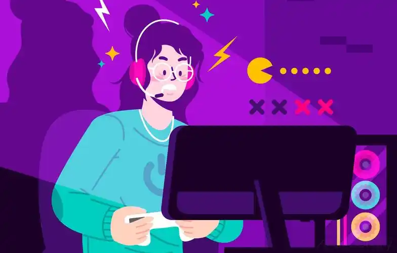 图片素材扁平打游戏插画场景9