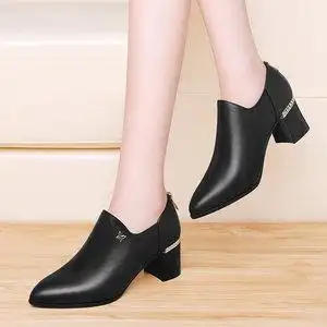 古奇天伦5189女士皮鞋半高跟中年妈妈春秋季真皮中跟气质优雅单鞋