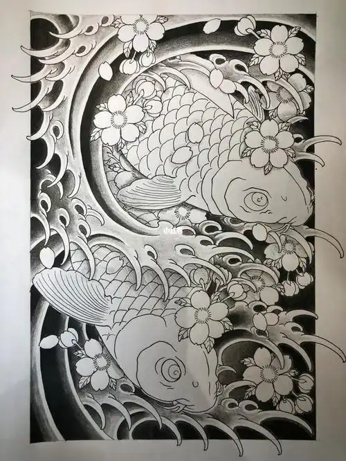 老传统鱼手稿 合肥纹身 原创手稿