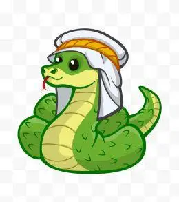 卡通手绘绿色可爱戴阿拉伯头饰蛇