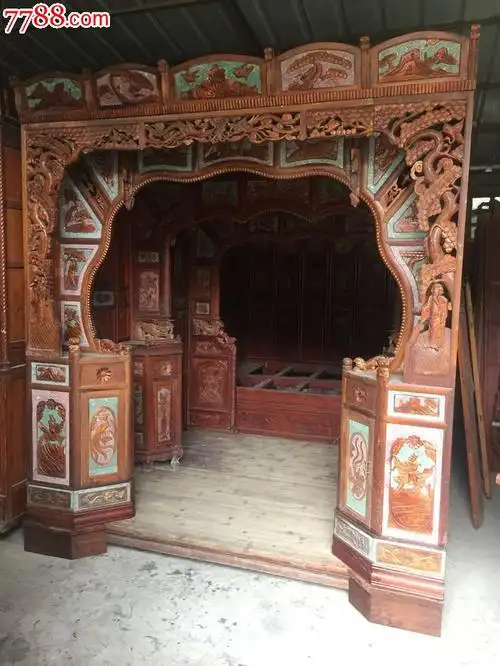 明清古旧家具xq1665镏金雕刻三进千工拔步床13857791050