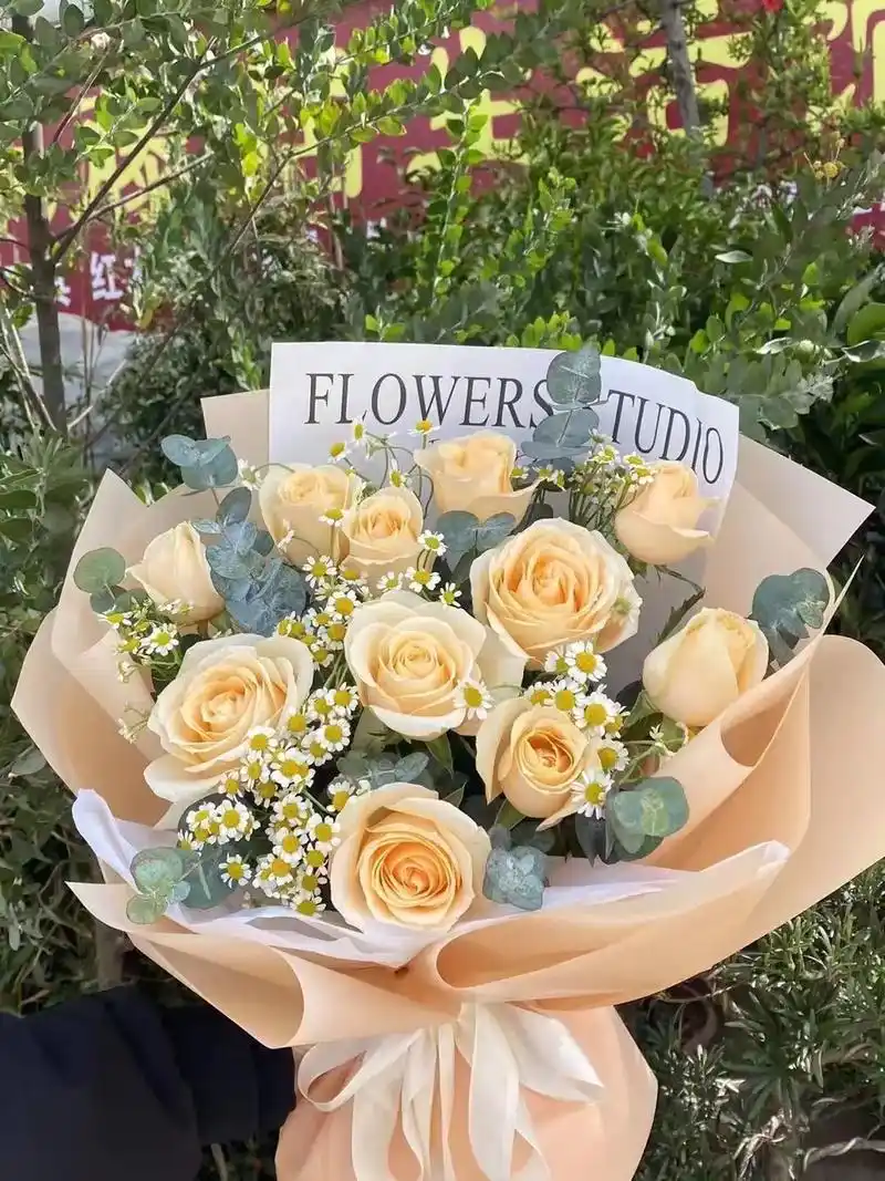 11朵香槟玫瑰满天星花束 山河远阔,人间烟火,无一是你,无一 - 抖音