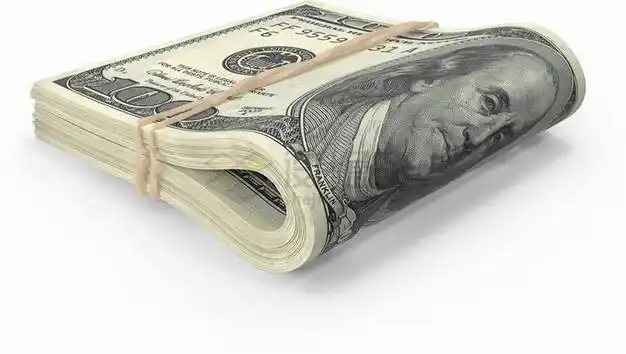 橡皮筋捆绑的一沓100美元钞票纸币png图片素材