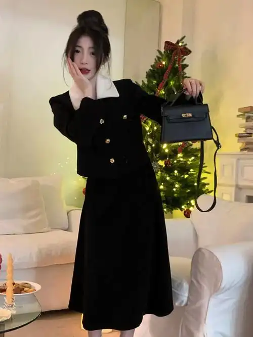 名媛小香风外套女2024春秋新款时尚名媛风别致百搭减龄纯色套装裙