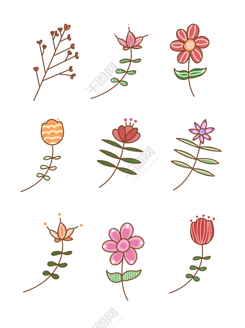 手绘花卡通可爱矢量植物花朵