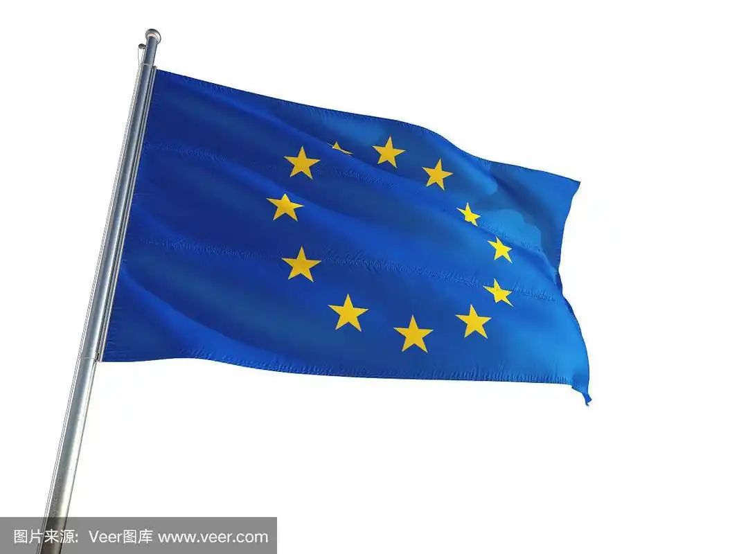 欧盟国旗在风中飘扬,孤立的白色背景.高清晰度