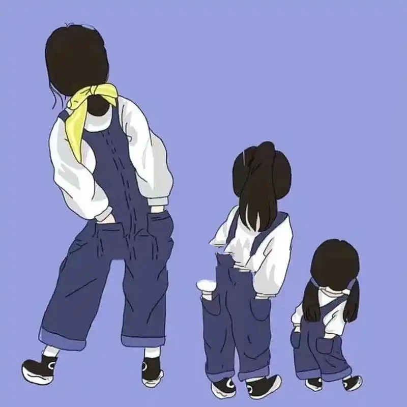 sy小朋友画给妈妈的微信头像 母女三人组