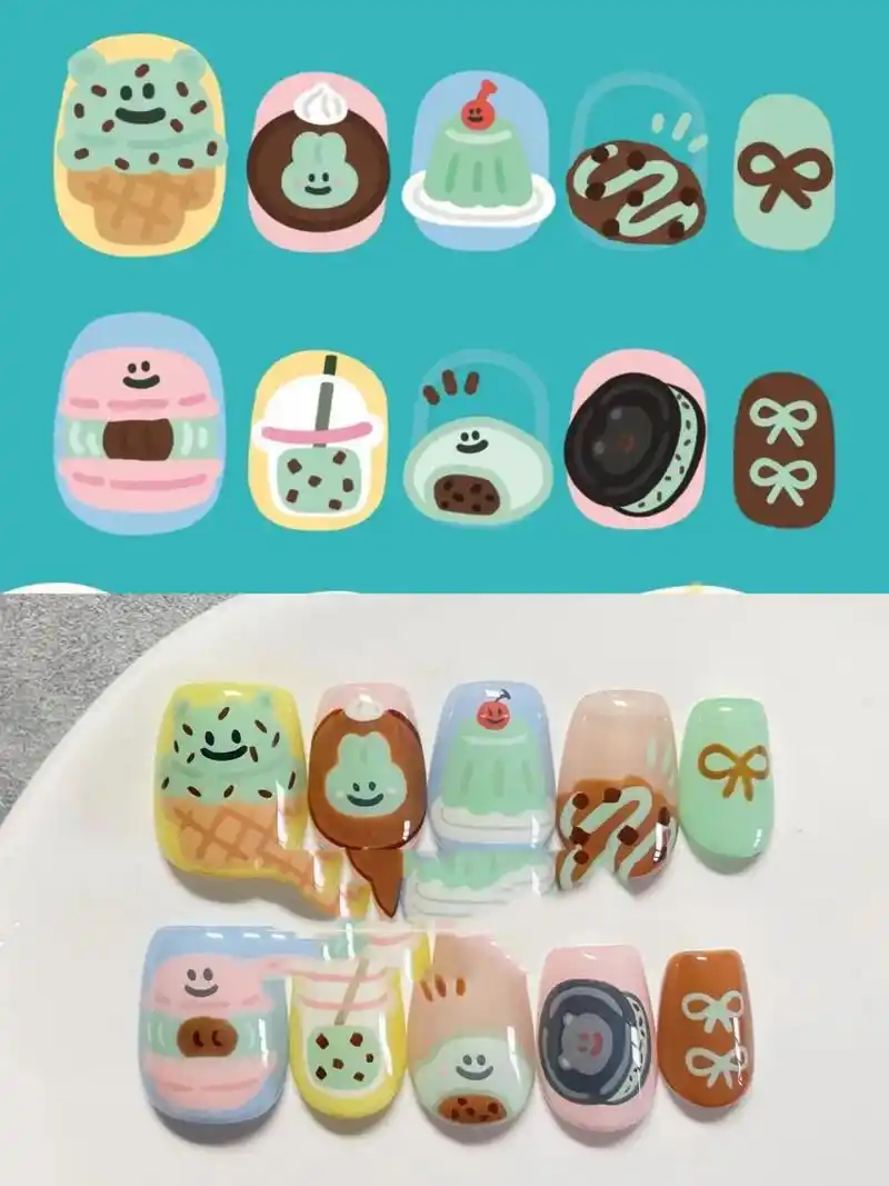 薄荷巧克力主题卡通手绘穿戴甲美甲 原创设计图来自神仙画手: 这副