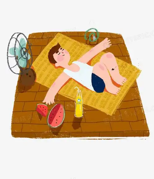 夏季手绘西瓜清洁解暑风扇冷饮凉席睡觉男孩图精灵为您提供乘凉免费