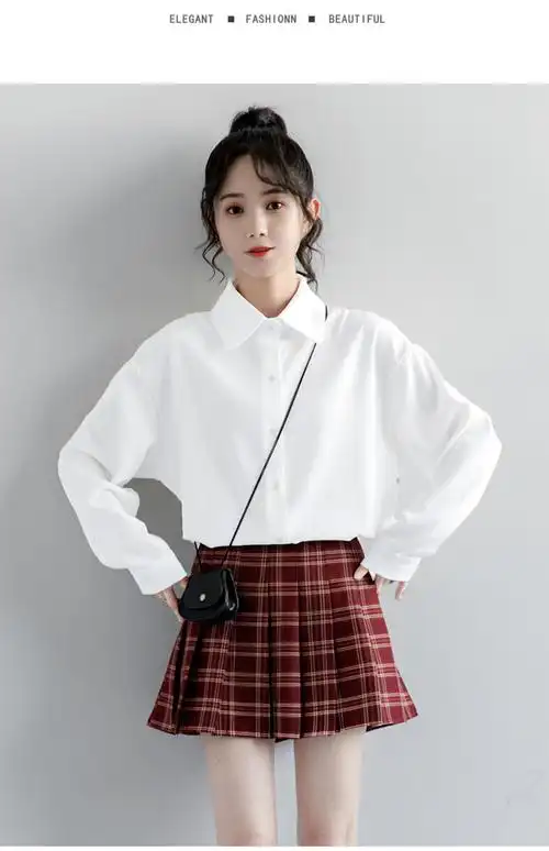 学院长袖白色衬衫女春秋简约百搭白衬衣学生休闲上衣2023秋季新款