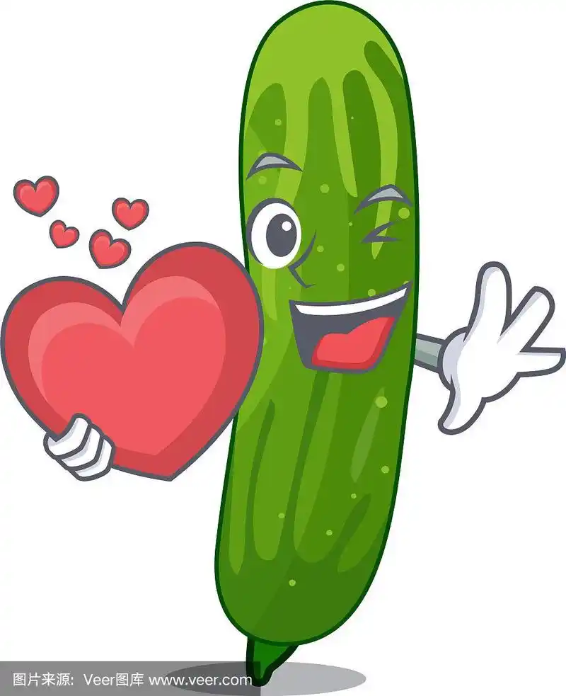用心把新鲜的黄瓜孤立在卡通里