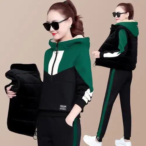 卫衣套装女士2020年新款女装加厚加绒羊羔绒三件套运动服爆款冬.