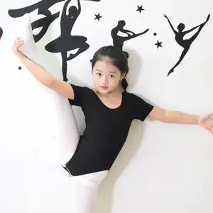 儿童拉丁舞蹈服黑色女童练功服白色上衣短袖芭蕾舞裙连体开裆紧身