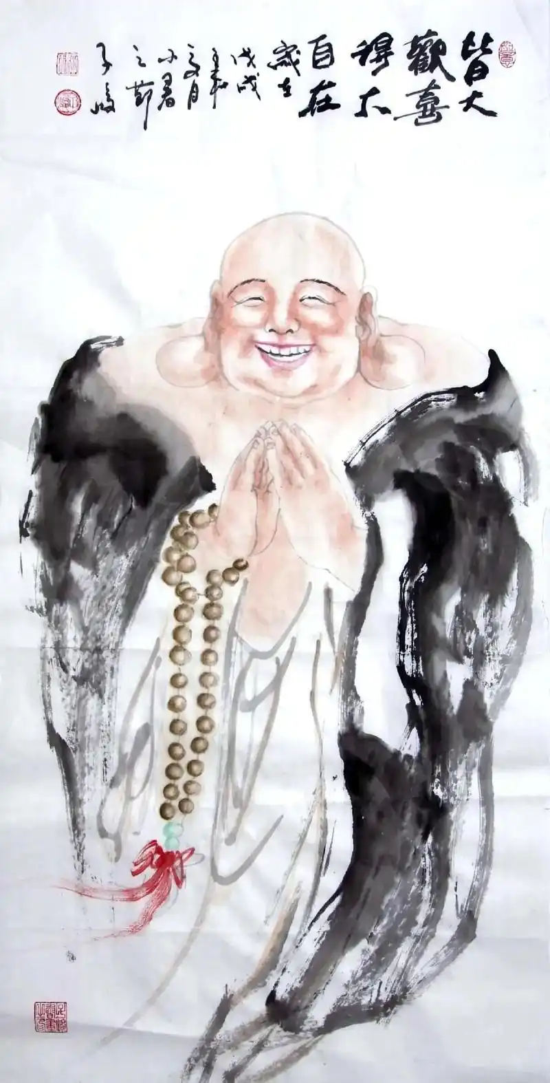 国画弥勒佛之皆大欢喜#国画人物 #绘画接龙 #国画也抖音 # - 抖音