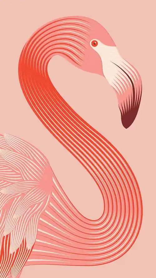 手绘火烈鸟插画唯美高清手机壁纸