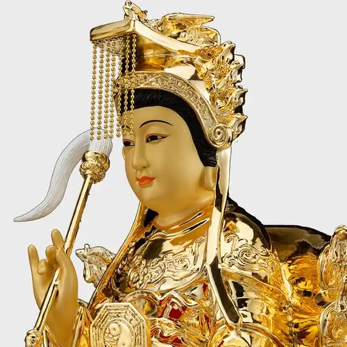 娘娘台湾铜鎏金地神像道教地母元君像铜像夫人摆件