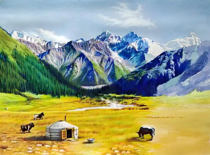 《雪山下的牛羊》