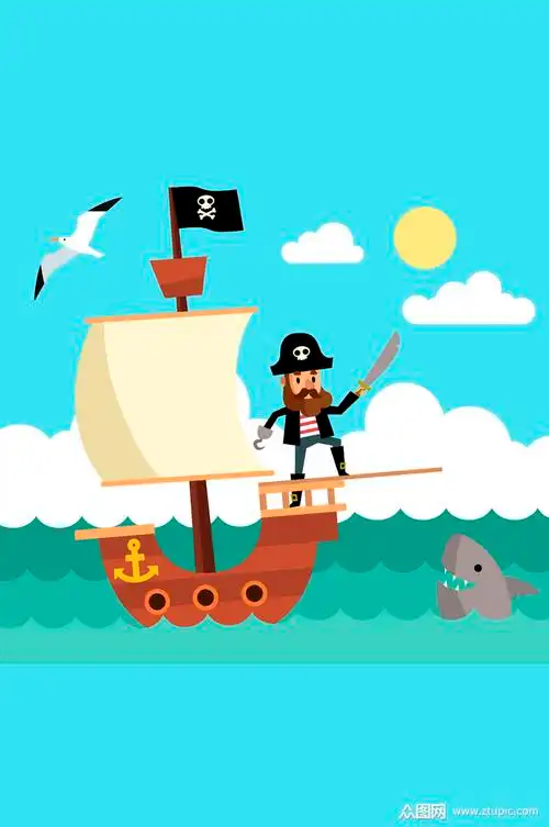 创意海上航行的海盗船矢量素材