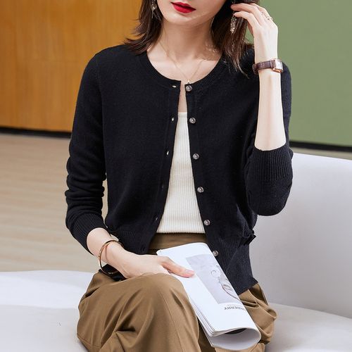 【纯羊绒】圆领纯色简约百搭保暖毛衣女开衫羊绒外套