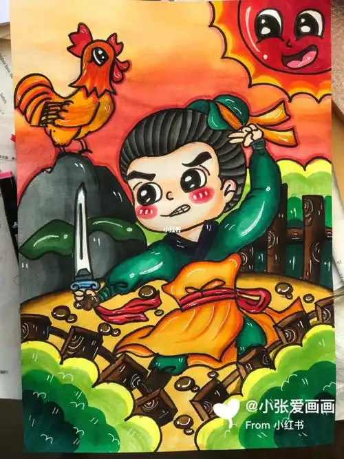 闻鸡起舞  #简笔画  ##儿童画  #创意儿童画  #创意美术儿童画