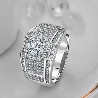 mjz052 壕气满钻群镶锆石1.5克拉男士夸张大戒指 老板钻戒