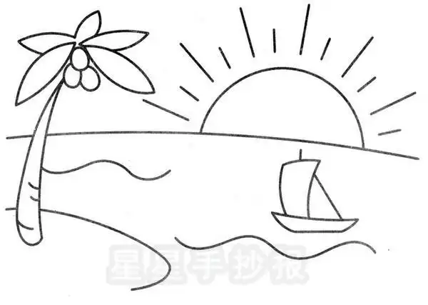 海上日出简笔画