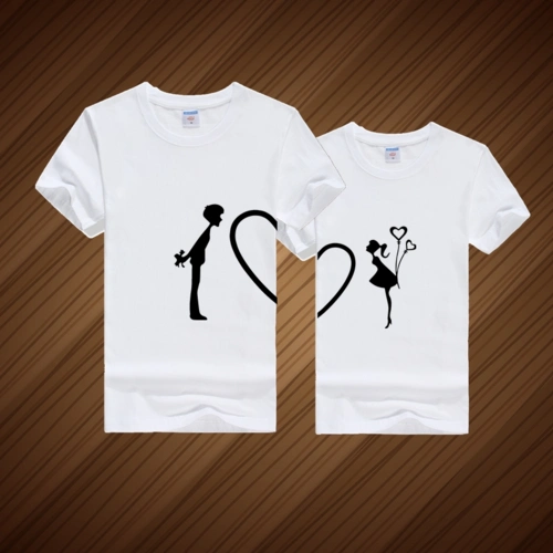 2019夏季款心形情侣装半袖纯棉体恤纯色印花diy男女同款学生短袖