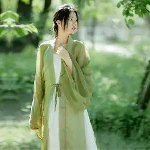 绿色轻汉服女夏季薄款仙气飘逸古风广袖流仙裙改良汉元素古装仙女