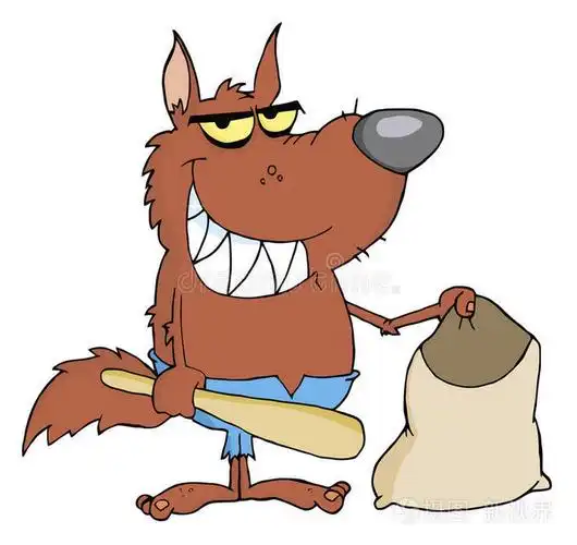 微笑的狼人拿着棍子和袋子