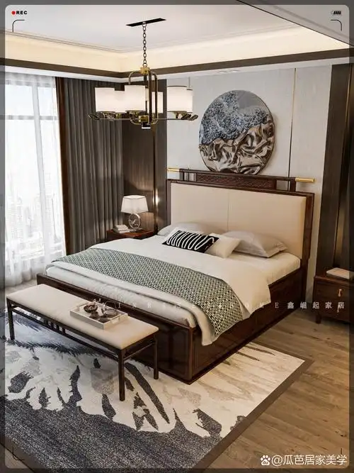 新中式实木床打造有颜值有格调的卧室  每一款新中式风格的卧室,都