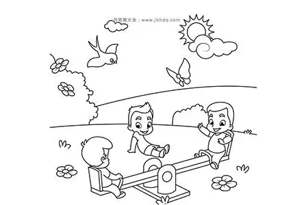 孩子们玩跷跷板